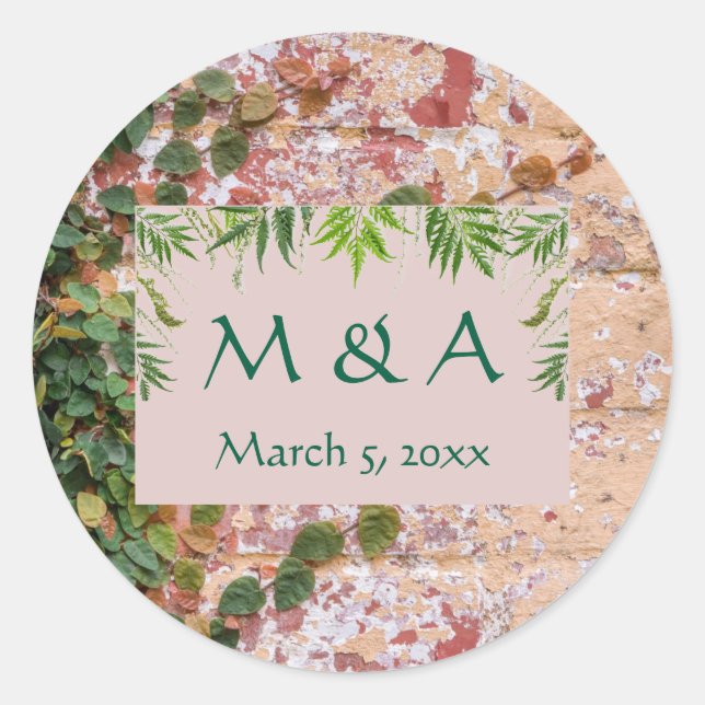 Grüne Hochzeit der bemalten Ziegelsteine Runder Aufkleber (Vorderseite)