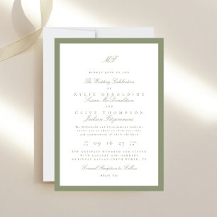 Grüne Hochzeit der Gerahmten klassischen Monogramm Einladung