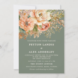 Grüne Hochzeit der Peach Wassercolor Floral Sage Einladung