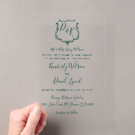 Grüne Hochzeit des mit Monogramm Wappen Acryleinladungen