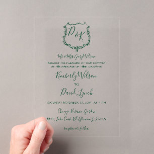 Grüne Hochzeit des mit Monogramm Wappen Acryleinladungen