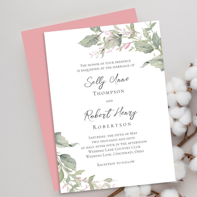 Grüne Hochzeit Einladung (Blush pink and grey floral wedding invitations. )
