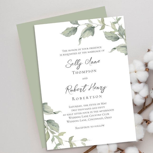 Grüne Hochzeit Einladung (Elegant greenery watercolor wedding invitations. )