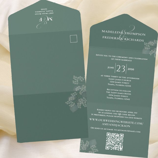 Grüne Hochzeit Elegante Landschaft Custom All In One Einladung (Von Creator hochgeladen)