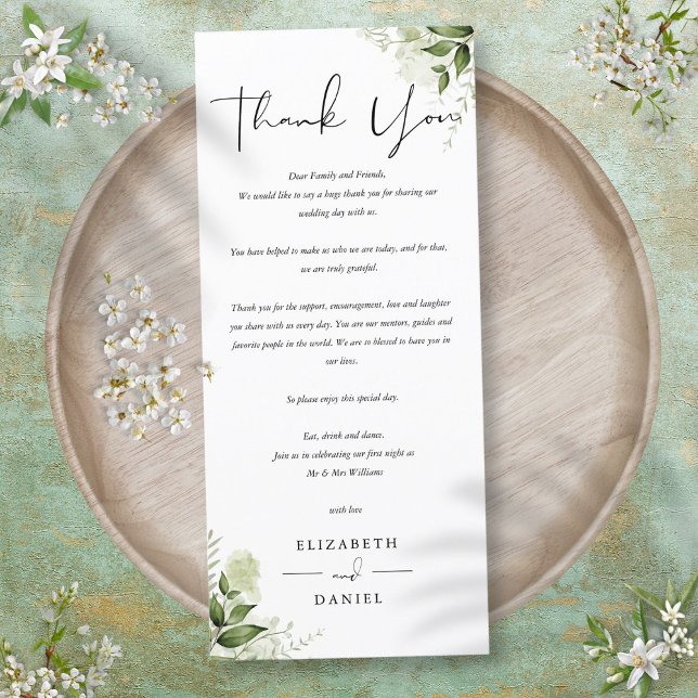 Grüne Hochzeit Empfang Vielen Dank Platzkarte Menükarte (Greenery Wedding Reception Thank You Place Card)