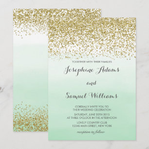 Grüne Hochzeit mit Gold und Minze Einladung