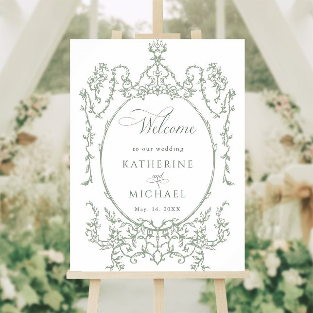 Grüne Hochzeit mit klassischem Blumenrahmen Poster (Von Creator hochgeladen)