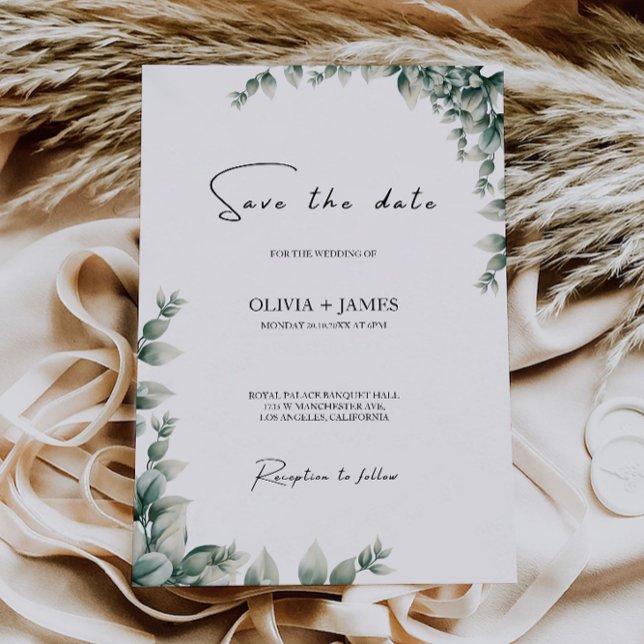 Grüne Hochzeit speichern das Datum der Einladung (Greenery Wedding Save the Date Invitation)