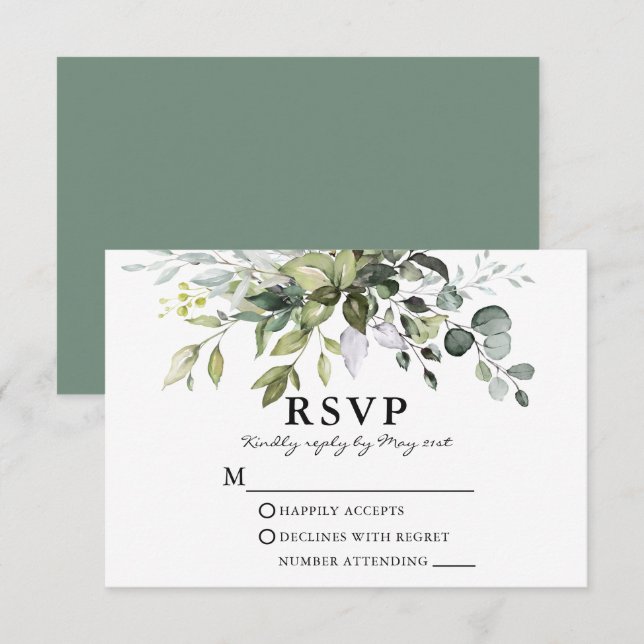 Grüne Hochzeit von Aquarell RSVP Karte (Vorne/Hinten)