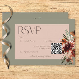 Grüne Hochzeit von Boho Rust & Neutral Fall RSVP Karte
