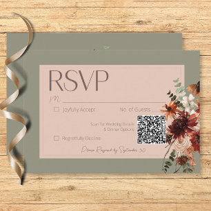 Grüne Hochzeit von Boho Rust & Neutral Fall RSVP Karte