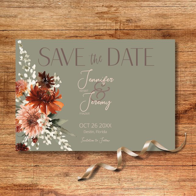Grüne Hochzeit von Boho Rust & Neutral Fall Save The Date (Von Creator hochgeladen)