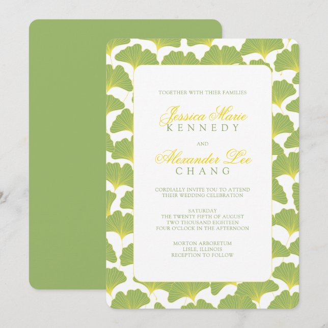 Grüne Hochzeit von Ginkgo Tree Einladung (Vorne/Hinten)