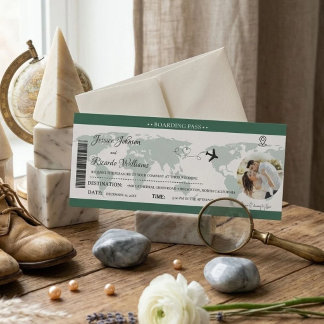 Grüne Hochzeitseinladung Bordkarte Ticket Einladung