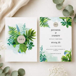 Grüne Hochzeitseinladung Botanische Wasserfarbe Einladung