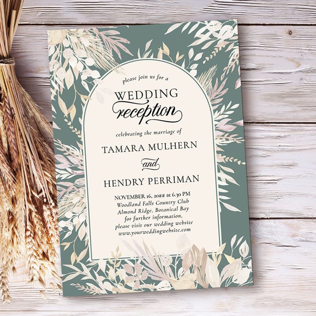 Grüne Hochzeitsempfehlung des Botanischen Gerahmt  Einladung (Wedding reception only invitation in Sage Green, from my Foliage Duet collection)