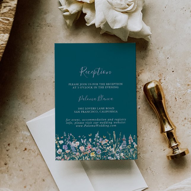 Grüne Hochzeitsempfehlung für mehrfarbige Wildblum Begleitkarte (Von Creator hochgeladen)