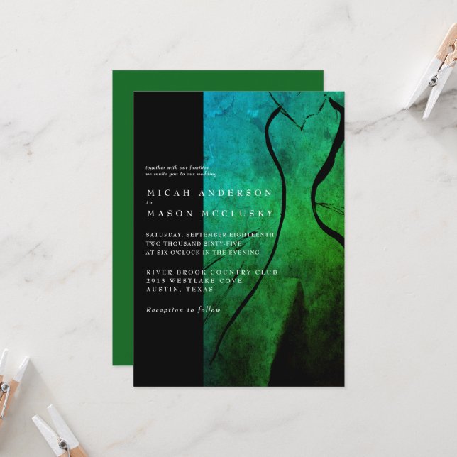 Grüne Hochzeitsfeier Einladung (Vorderseite/Rückseite Beispiel)