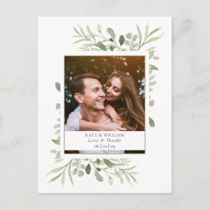 Grüne Hochzeitsfoto-Dankeschön-Watercolour Postkarte
