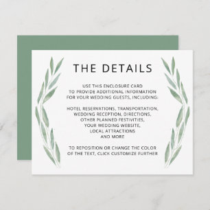 Grüne Hochzeitskarte, botanische Begleitkarte