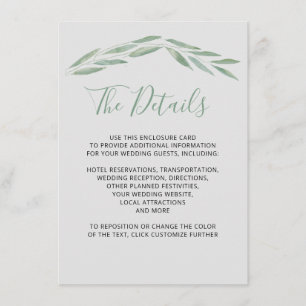 Grüne Hochzeitskarte, botanische Encl Begleitkarte