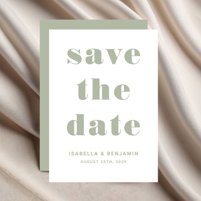 Grüne Hochzeitssage Save The Date (Modern Sage Green Typography Wedding Save The Date)