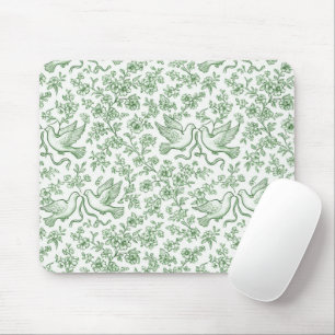 Grüne Hochzeitstauben mit Bändern und Blumen Mousepad