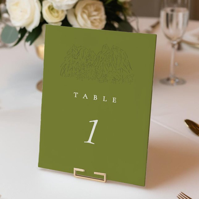 Grüne Hochzeitstisch-Nummer im Yosemite Park Gebir (Green Yosemite Park Mountain Range 5x7"  Wedding Table Number)
