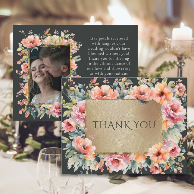 Grüne Hochzeitswohnung in Rustikal Dankeskarte (Rustic Country Floral Sage Green Wedding Flat Thank You Card)