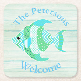 Grüne hölzerne Blick-Fisch-kundenspezifische Rechteckiger Pappuntersetzer