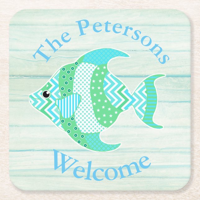 Grüne hölzerne Blick-Fisch-kundenspezifische Rechteckiger Pappuntersetzer (Vorderseite)