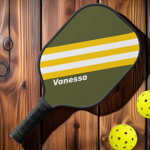 Grüne Honig Nostalgische Streifen mit Namen Pickleball Schläger