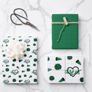 Grüne Hörnchen, Pom Poms, Megaphonmuster Geschenkpapier Set