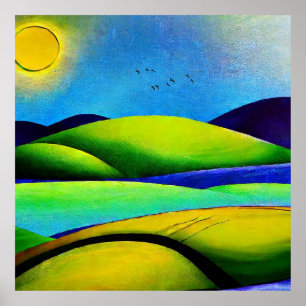 Grüne Hügel Landschaft Poster