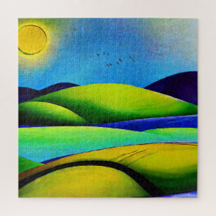 Grüne Hügel Landschaft Puzzle