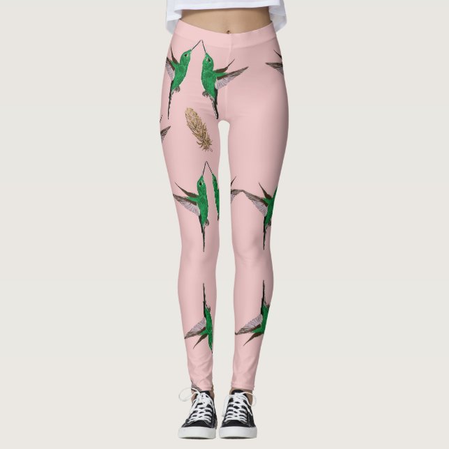 Grüne Hummingbird-Birkenfeder Leggings (Vorderseite)