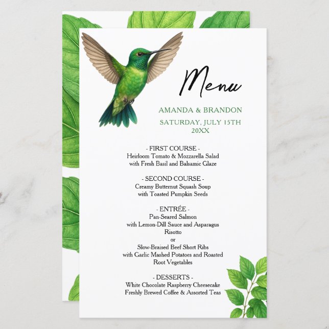 Grüne Hummingbird Leafy Botanische Hochzeit an der (Vorne/Hinten)