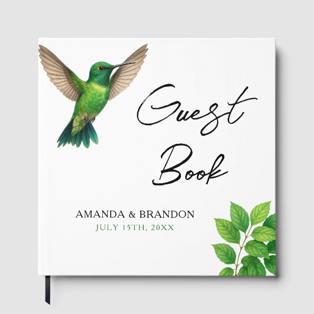 Grüne Hummingbird Leafy Botanische Hochzeit an der Gästebuch (Vorderseite)