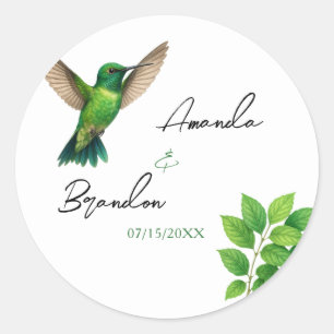 Grüne Hummingbird Leafy Botanische Hochzeit an der Runder Aufkleber