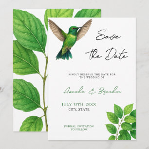 Grüne Hummingbird Leafy Botanische Hochzeit an der Save The Date