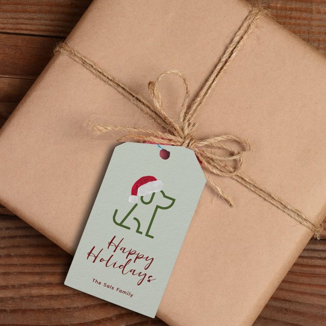 Grüne Hunde-Kontur mit einer Weihnachtsmannmütze-G Geschenkanhänger (Make your gift giving special. Add this custom gift tag to your Holiday Packages and gifts. )