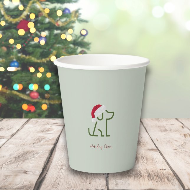 Grüne Hunde-Kontur mit Weihnachtsmannmütze Pappbecher (Throwing a holiday party? Matching cups, napkins, and  plates are perfect a perfectly festive!!)