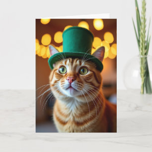 Grüne-Hut-Spaßkarte mit orangefarbener Katze Karte