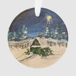 Grüne Hütte im Schnee Ornament