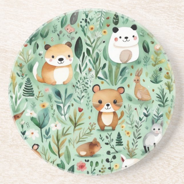 Grüne Hütte im Zentrum der Blumenlandschaft Getränkeuntersetzer (Vorne)