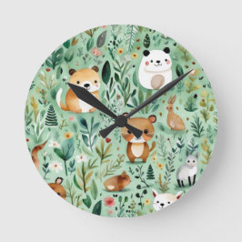 Grüne Hütte im Zentrum der Blumenlandschaft Runde Wanduhr