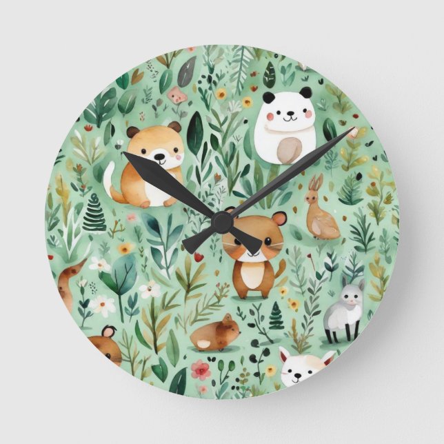 Grüne Hütte im Zentrum der Blumenlandschaft Runde Wanduhr (Vorderseite)