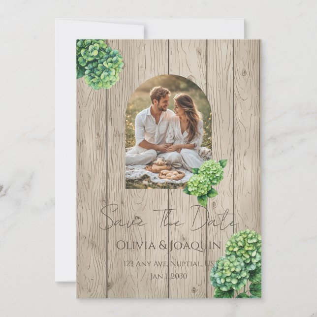 Grüne Hydrangeen-Hochzeitseinladung Einladung (Vorderseite)
