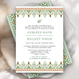 Grüne Ikat Anand Karaj Sikh Hochzeitseinladung Einladung