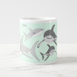 Grüne Illustration lebendiger Meereshaie Jumbo-Tasse